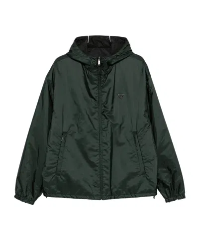 Prada Logo-plaque Hooded Jacket In Green