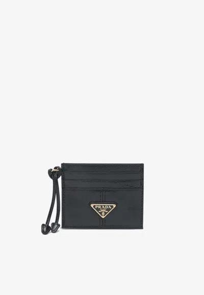 Prada Logo-plaque Leather Cardholder In Black
