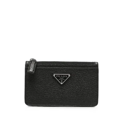 Prada Logo-plaque Leather Cardholder In Black