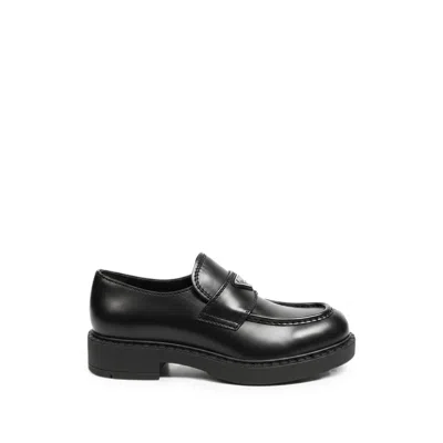 Prada Logo-plaque Leather Loafers In Black