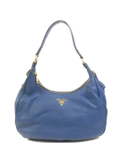 Pre-owned Prada Logo-plaque Leather Shoulder Bag In Blue