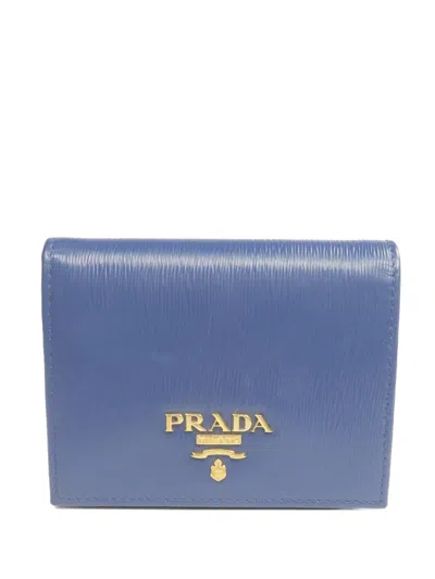 Pre-owned Prada Logo-plaque Leather Wallet In Blue