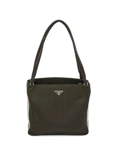 Pre-owned Prada Logo-plaque Leather-trim Tote Bag In Green