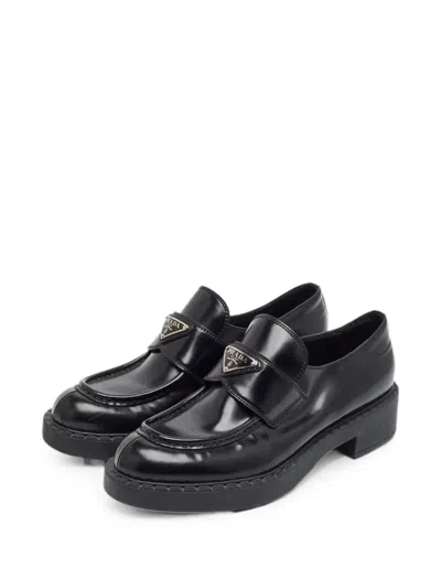 Pre-owned Prada Logo-plaque Loafers In Black