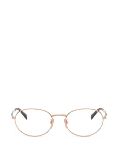 Prada Logo-plaque Oval-frame Glasses In Gold