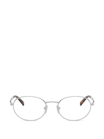 Prada Logo-plaque Oval-frame Glasses In Silver