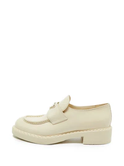 Pre-owned Prada Logo-plaque Patent Loafers In Neutral