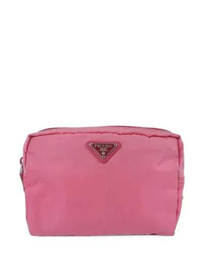 Pre-owned Prada Logo-plaque Pouch In Pink