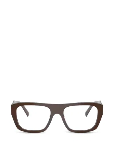 Prada Logo-plaque Rectangle-frame Glasses In Brown
