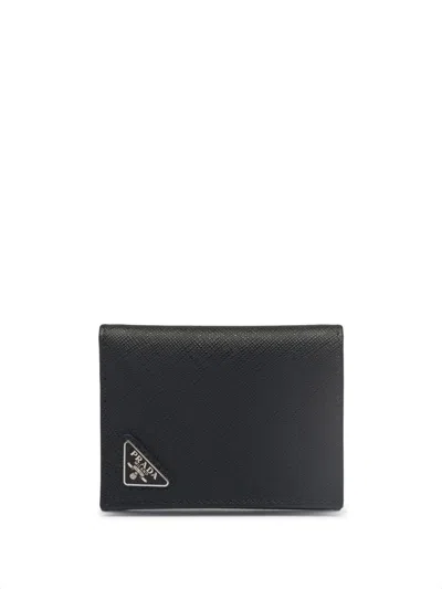 Prada Logo-plaque Saffiano Leather Wallet In Black