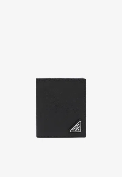 Prada Logo-plaque Saffiano Wallet In Black