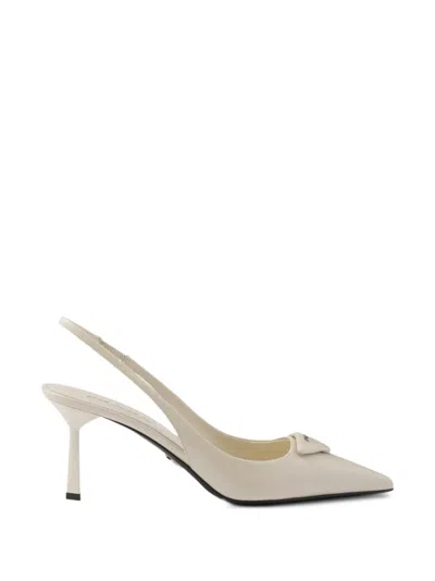Prada Logo-plaque Slingback Pumps In Neutral