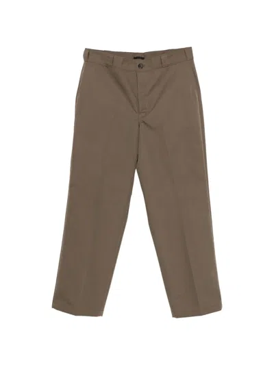 Prada Logo-plaque Straight-leg Trousers In Brown