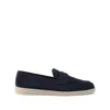 Prada Logo-plaque Suede Loafers In Blue