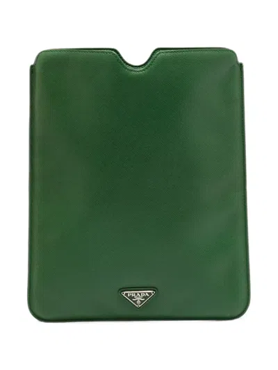 Pre-owned Prada Logo-plaque Tablet Case In Green