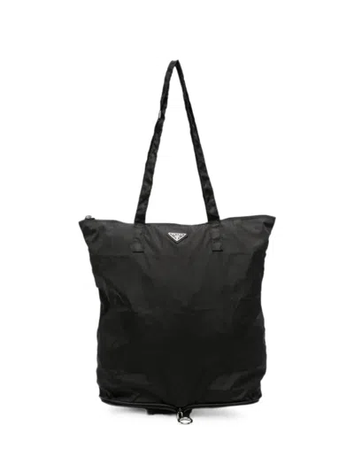 Prada Logo-plaque Tote Bag In Black
