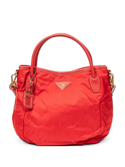 Pre-owned Prada Logo-plaque Tote Bag In Red