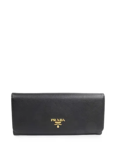 Pre-owned Prada Logo-plaque Wallet In Black