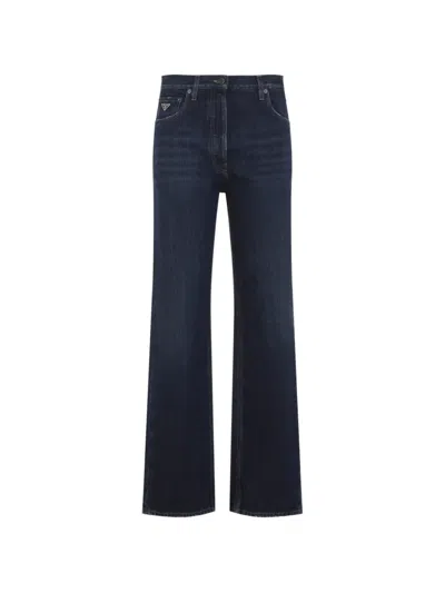 Prada Logo-plaque Wide-leg Jeans In Blue