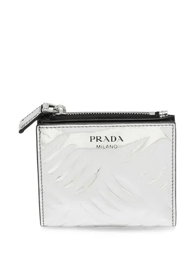 Pre-owned Prada Logo-print Bi-fold Wallet In Silver