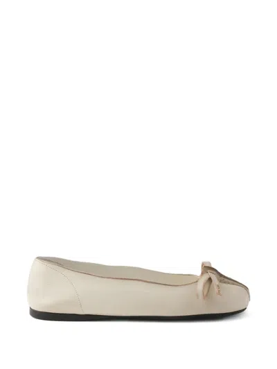 Prada Logo-print Bow-motif Ballet Flats In Neutral