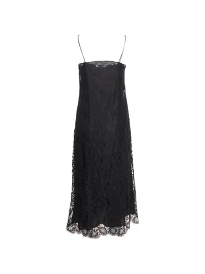 Pre-owned Prada Logo-print Lace Midi Dress In Black