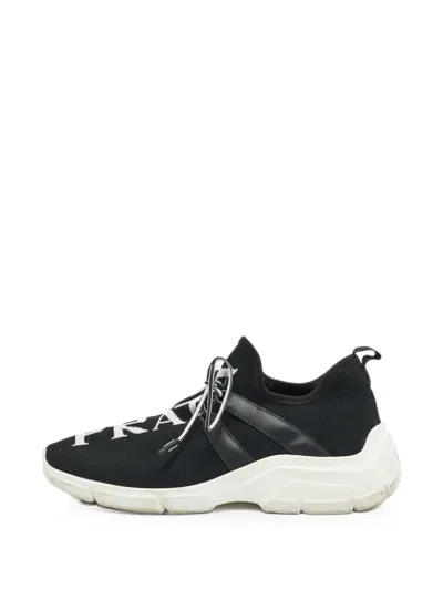 Pre-owned Prada Logo-print Lace-up Sneakers In Black