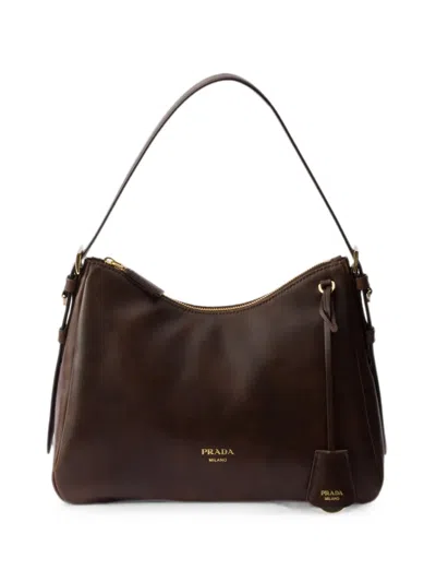 Prada Dark Brown Leather Shoulder Bag Cacao Borse A Mano