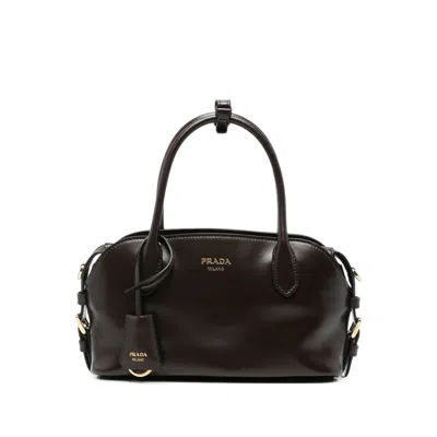 Prada Logo-print Leather Tote Bag In Brown