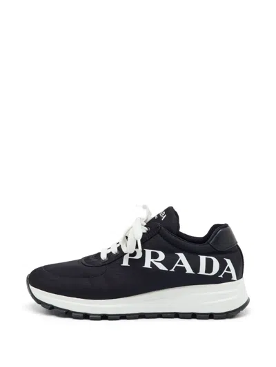 Pre-owned Prada Logo-print Low-top Lace-up Sneakers In Black
