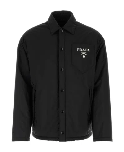 Prada Logo-print Padded Jacket In Blue