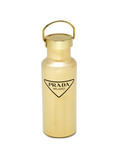 Pre-owned Prada Logo-print Thermal Water Bottle In Gold