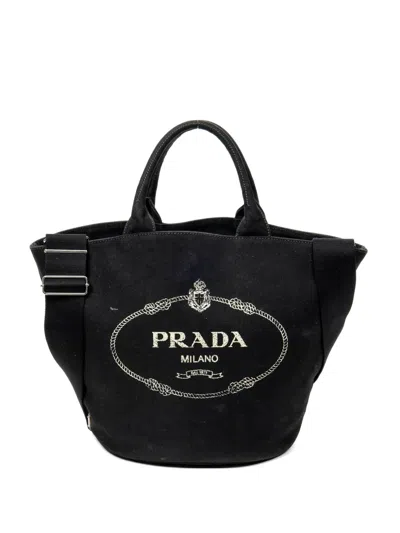 Pre-owned Prada Logo-print Tote Bag In Black