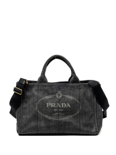 Pre-owned Prada Logo-print Tote Bag In Black