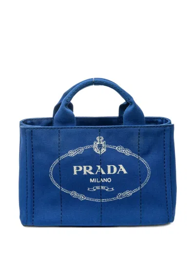 Pre-owned Prada Logo-print Tote Bag In Blue