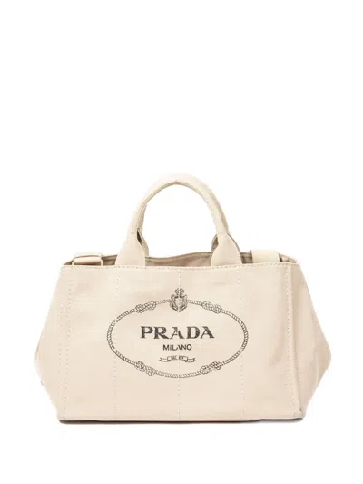 Pre-owned Prada Logo-print Tote Bag In Neutral