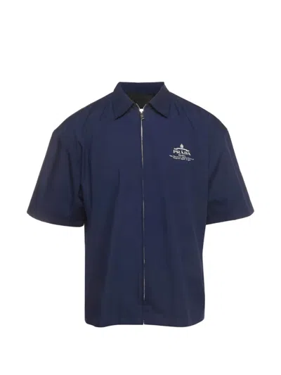 Pre-owned Prada Logo-print Zip-up Shirt In Blue