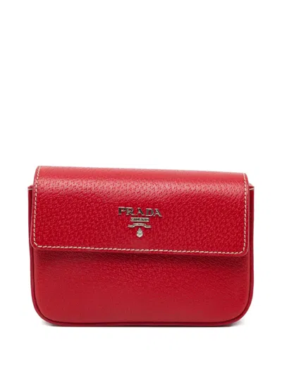 Pre-owned Prada Logo-printed T-shirt Cardholder In Red