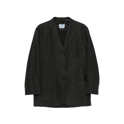 Prada Logo-stitch Single-breasted Blazer In Gray