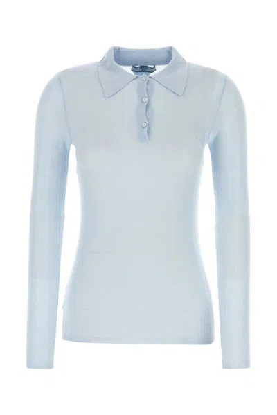 Prada Pastel Light Blue Cashmere Blend Polo Shirt