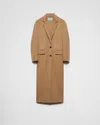 Prada Long Cashgora Single Breast Coat In Camel Brown