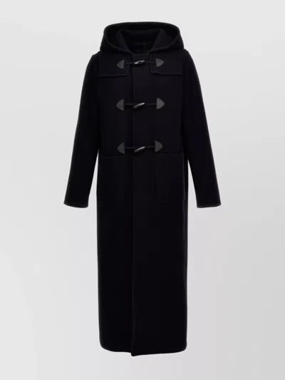Prada Long Coat With Hood And Front Pockets In Blue
