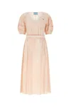 Prada Silk Dress With Pleated Detailing And Puff Sleeves In F0236