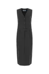Prada Sleeveless V-neck Wool Dress With Belted Waist In Grey