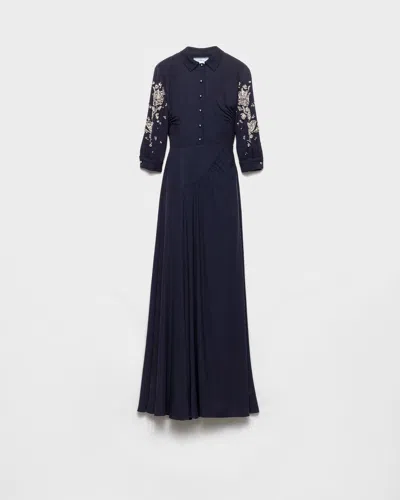 Prada Langes Besticktes Kleid Aus Sablé In Blue