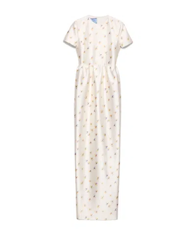 Prada Long Floral Print Silk And Wool Dress In Multi