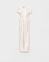 Prada Long Floral Print Silk And Wool Dress In White