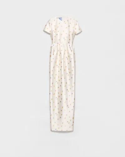 PRADA LANGES KLEID AUS SEIDE UND WOLLE MIT BLUMENPRINT