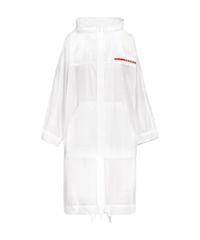 Prada Ripstop Hooded Raincoat In White