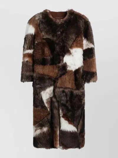 Prada Long Jacket Faux Fur Patchwork Design In White